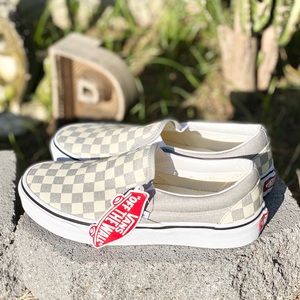 New Vans Silver checkered slip on shoes